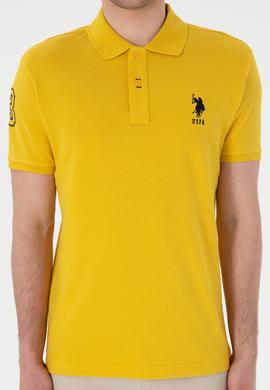 Erkek Slim Fit Polo Yaka Sarı Basic Tişört - 50305929166