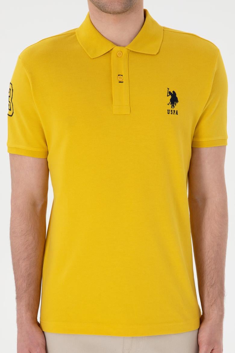 Erkek Slim Fit Polo Yaka Sarı Basic Tişört - 50305929166