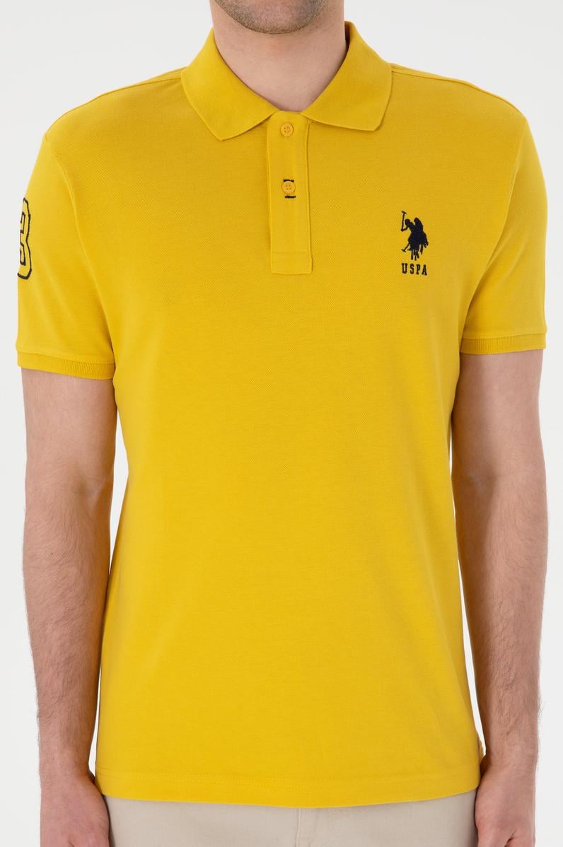 Erkek Slim Fit Polo Yaka Sarı Basic Tişört