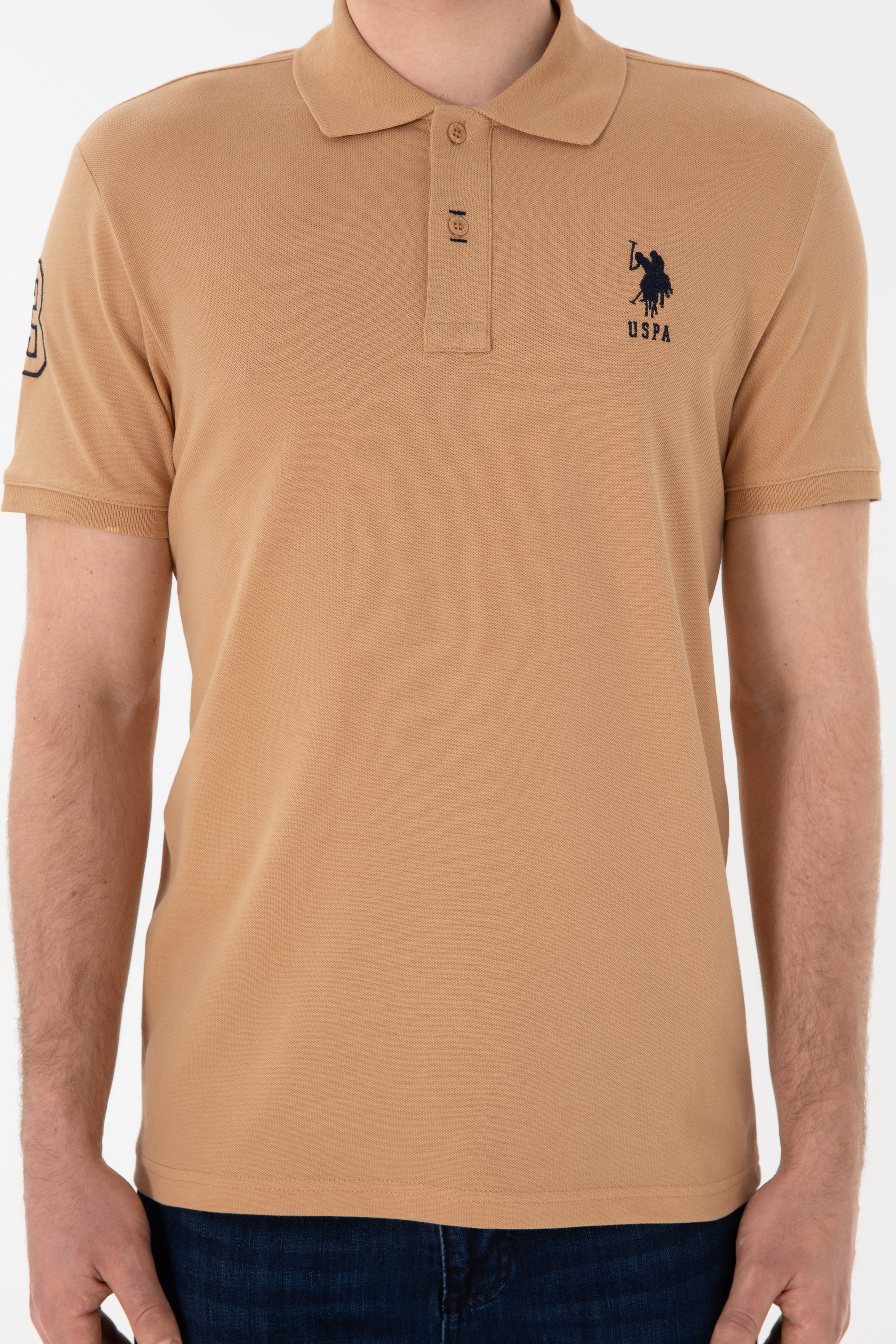 Erkek Slim Fit Polo Yaka Camel Basic Tişört - Image 7