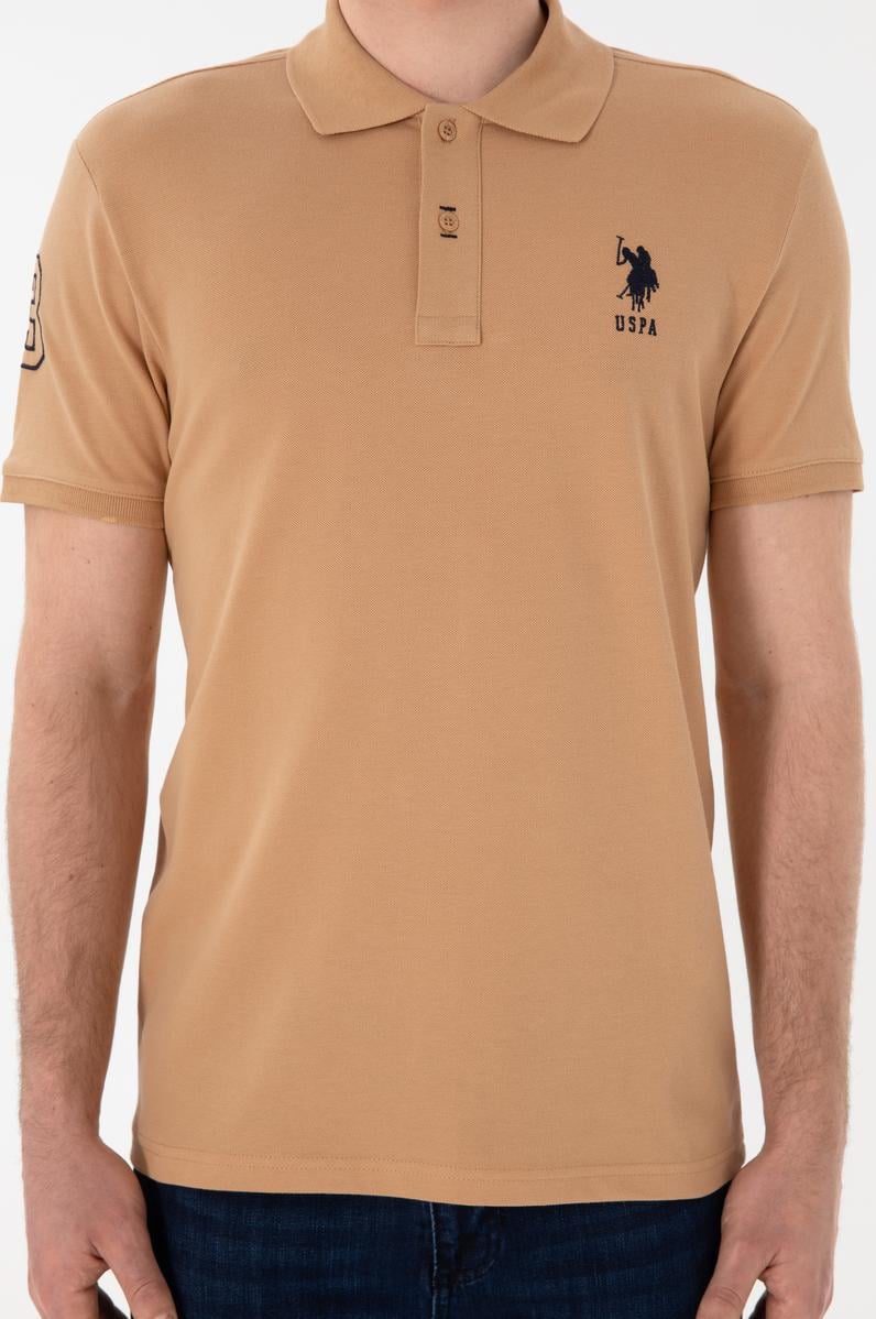 Erkek Slim Fit Polo Yaka Camel Basic Tişört