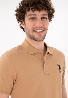 Erkek Slim Fit Polo Yaka Camel Basic Tişört - 50305929237
