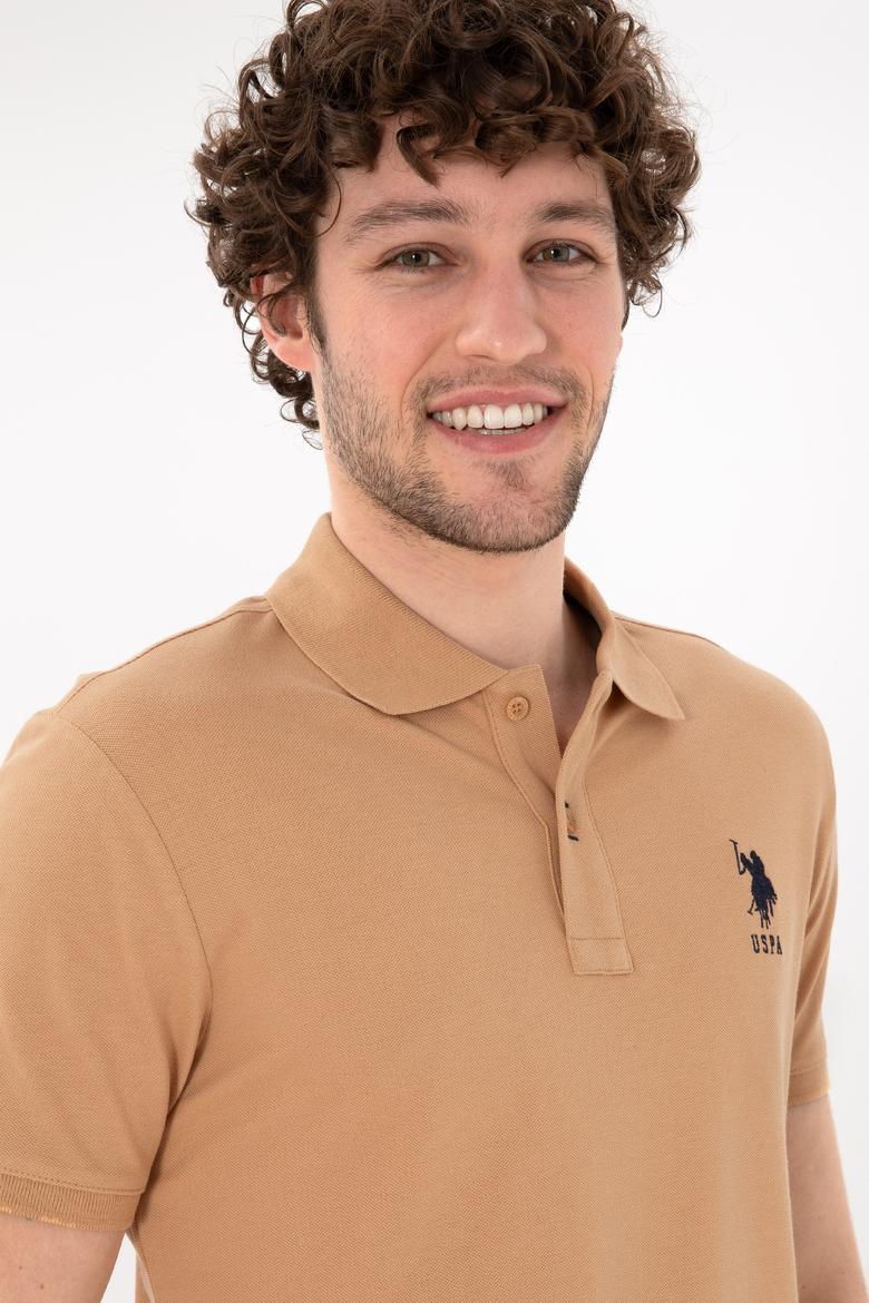 Erkek Slim Fit Polo Yaka Camel Basic Tişört - 50305929237