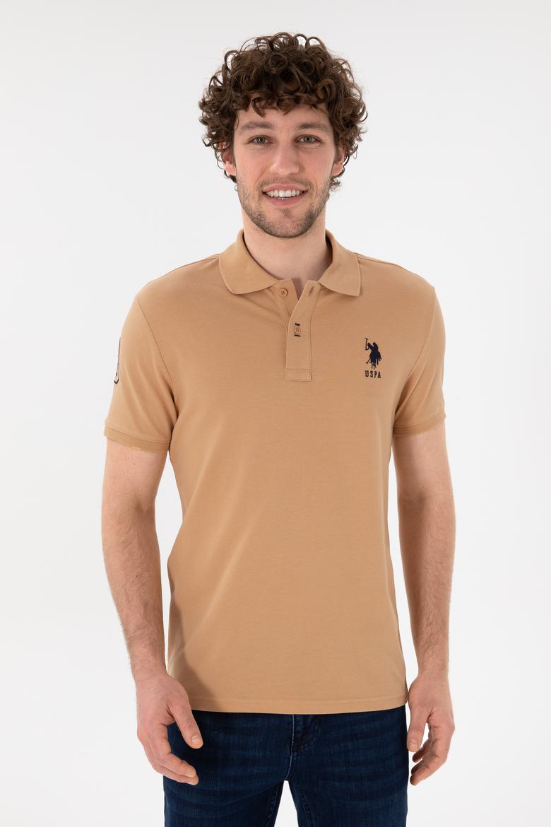 Erkek Slim Fit Polo Yaka Camel Basic Tişört - 50305929237