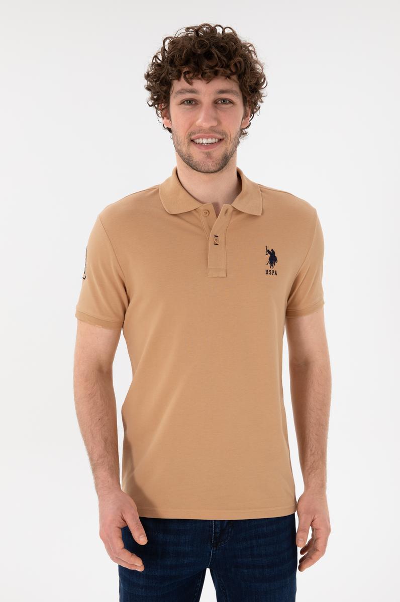 Erkek Slim Fit Polo Yaka Camel Basic Tişört