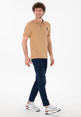Erkek Slim Fit Polo Yaka Camel Basic Tişört - 50305929237