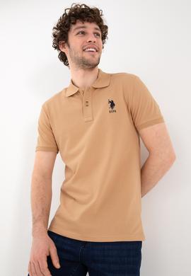 Erkek Slim Fit Polo Yaka Camel Basic Tişört - 50305929237