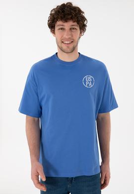 Erkek Oversize Fit Bisiklet Yaka İndigo Tişört - 50305904122