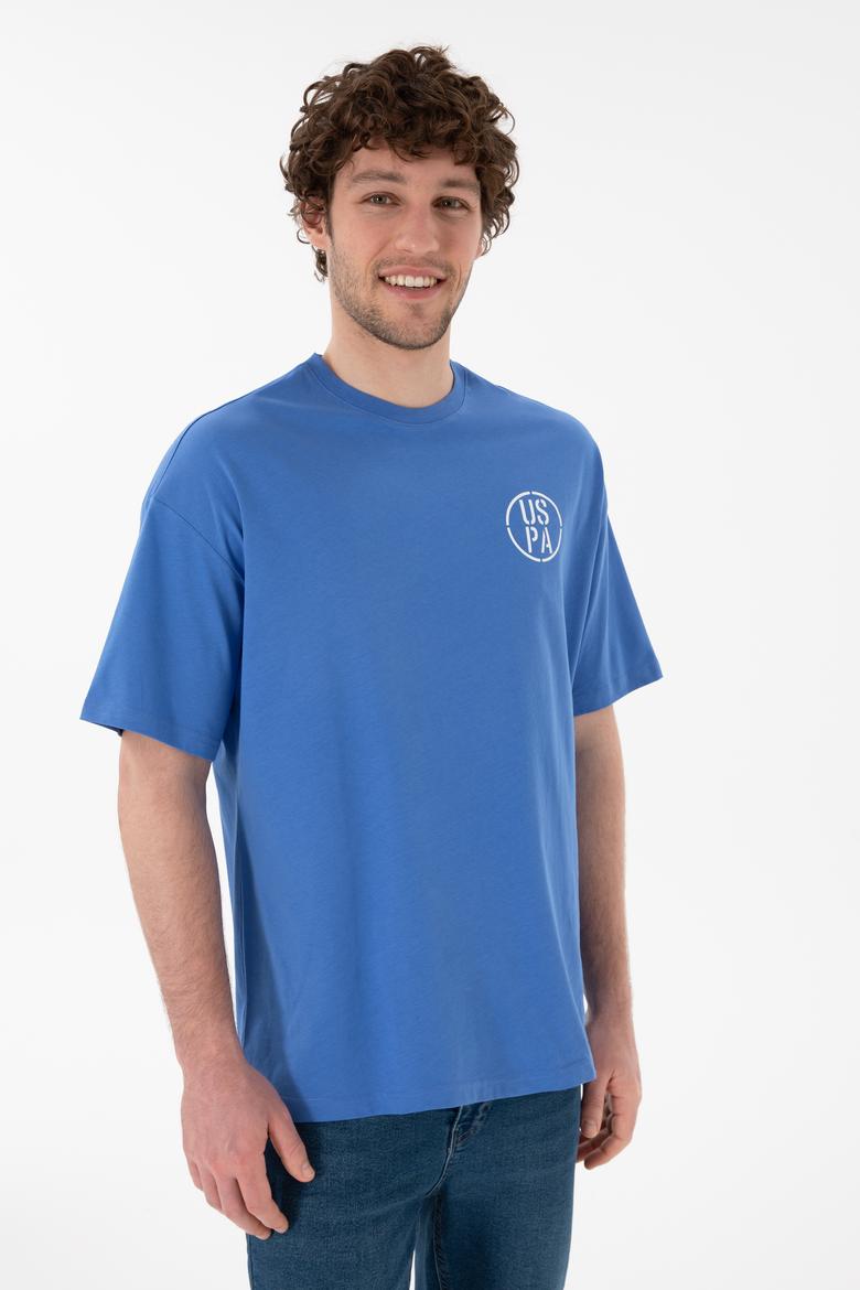 Erkek Oversize Fit Bisiklet Yaka İndigo Tişört - 50305904122