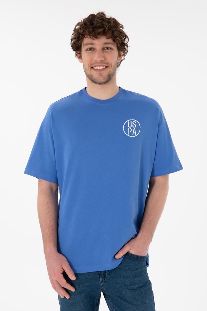 Erkek Oversize Fit Bisiklet Yaka İndigo Tişört