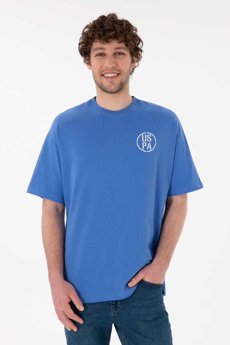 Erkek Oversize Fit Bisiklet Yaka İndigo Tişört