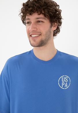 Erkek Oversize Fit Bisiklet Yaka İndigo Tişört - 50305904122