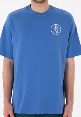 Erkek Oversize Fit Bisiklet Yaka İndigo Tişört - 50305904122