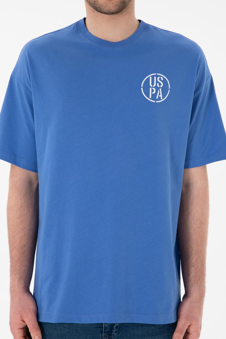 Erkek Oversize Fit Bisiklet Yaka İndigo Tişört - 50305904122