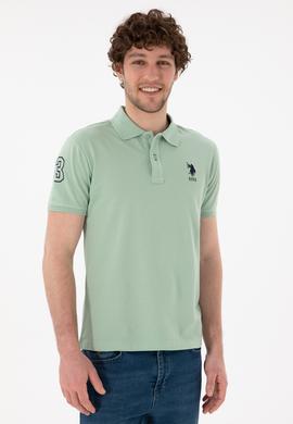 Erkek Slim Fit Polo Yaka Su Yeşili Basic Tişört - 50305929128