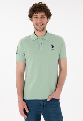 Erkek Slim Fit Polo Yaka Su Yeşili Basic Tişört - 50305929128