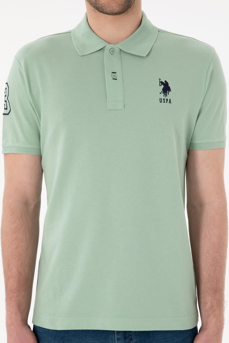 Erkek Slim Fit Polo Yaka Su Yeşili Basic Tişört - 50305929128
