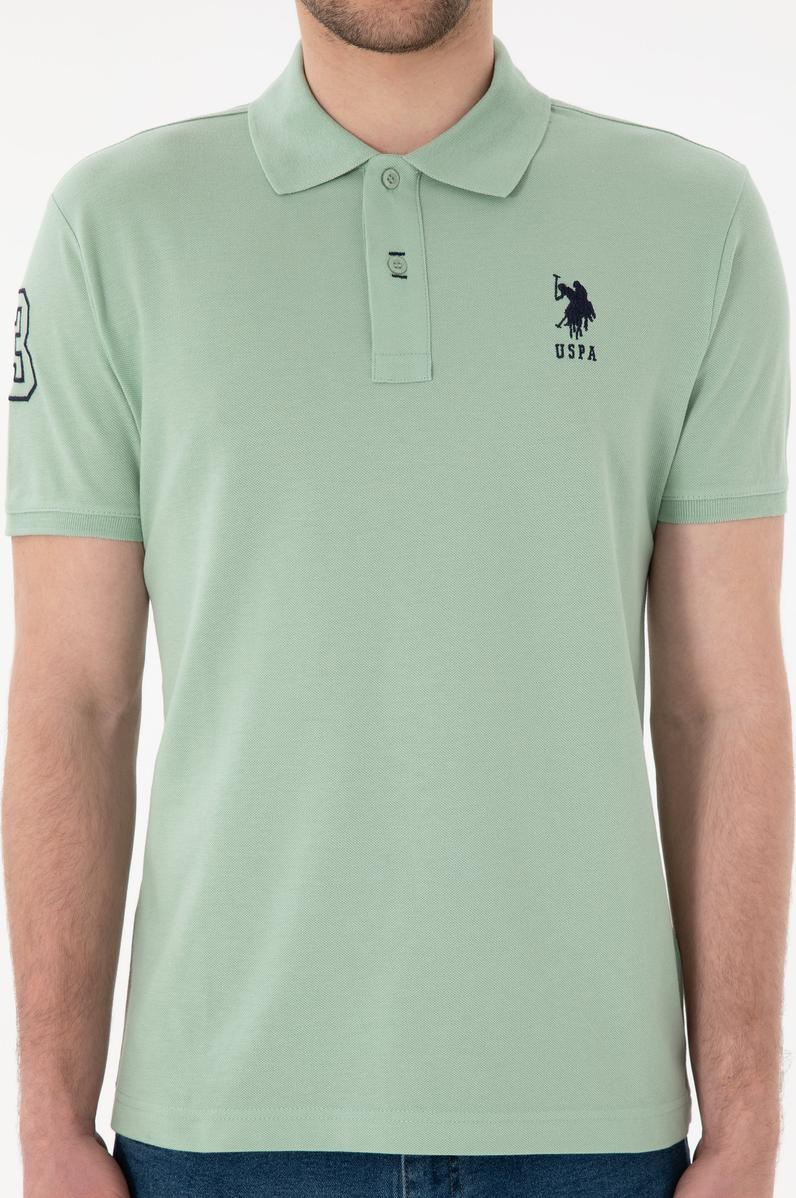 Erkek Slim Fit Polo Yaka Su Yeşili Basic Tişört