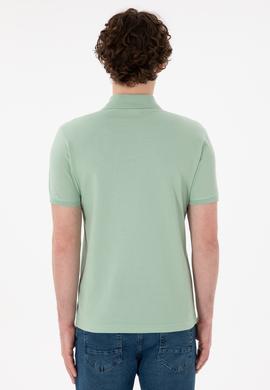 Erkek Slim Fit Polo Yaka Su Yeşili Basic Tişört - 50305929128