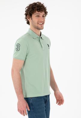 Erkek Slim Fit Polo Yaka Su Yeşili Basic Tişört - 50305929128