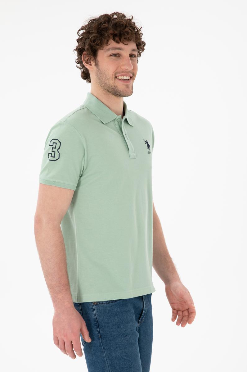 Erkek Slim Fit Polo Yaka Su Yeşili Basic Tişört