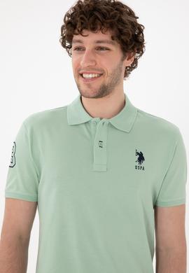 Erkek Slim Fit Polo Yaka Su Yeşili Basic Tişört - 50305929128