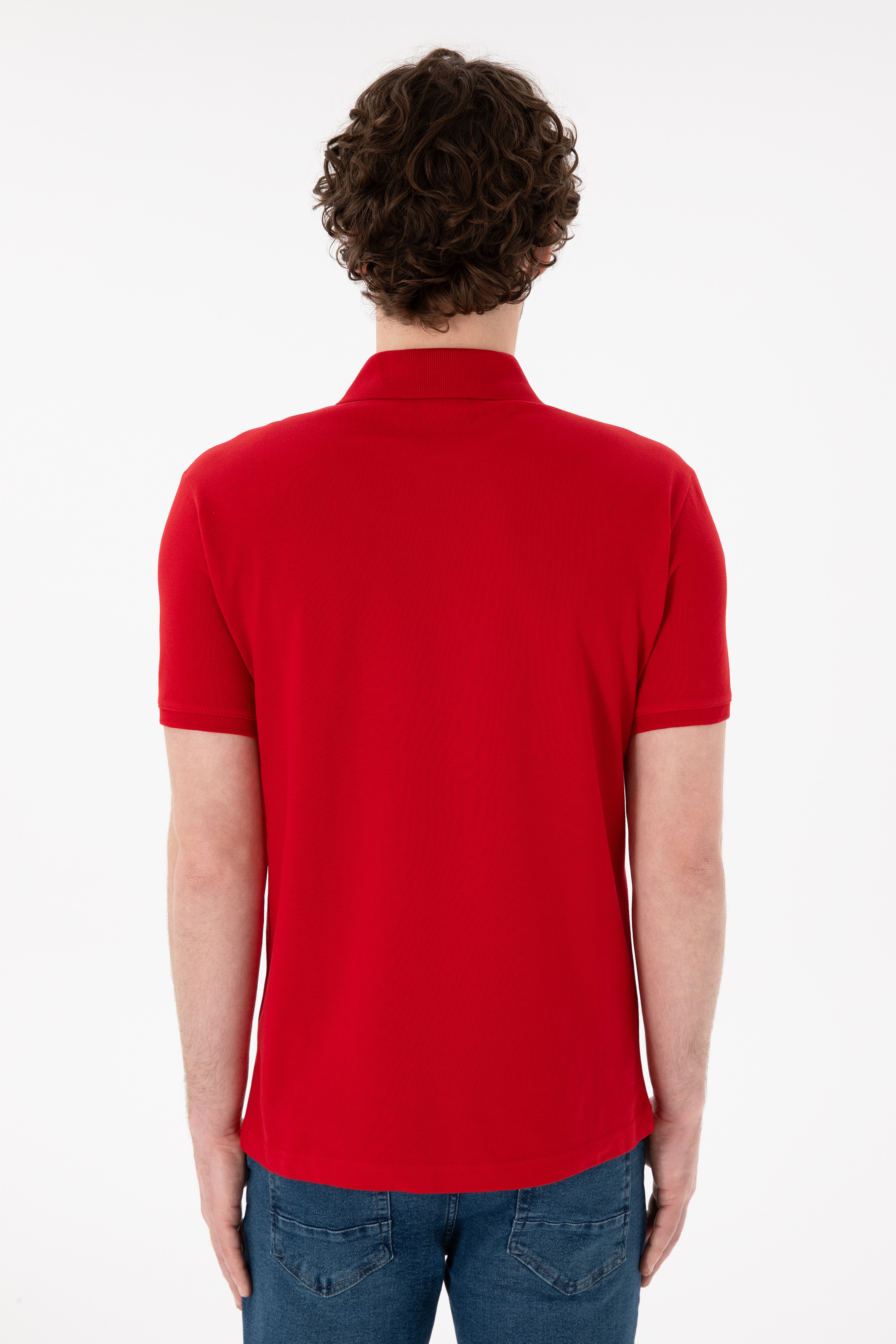 Erkek Slim Fit Polo Yaka Kırmızı Basic Tişört
