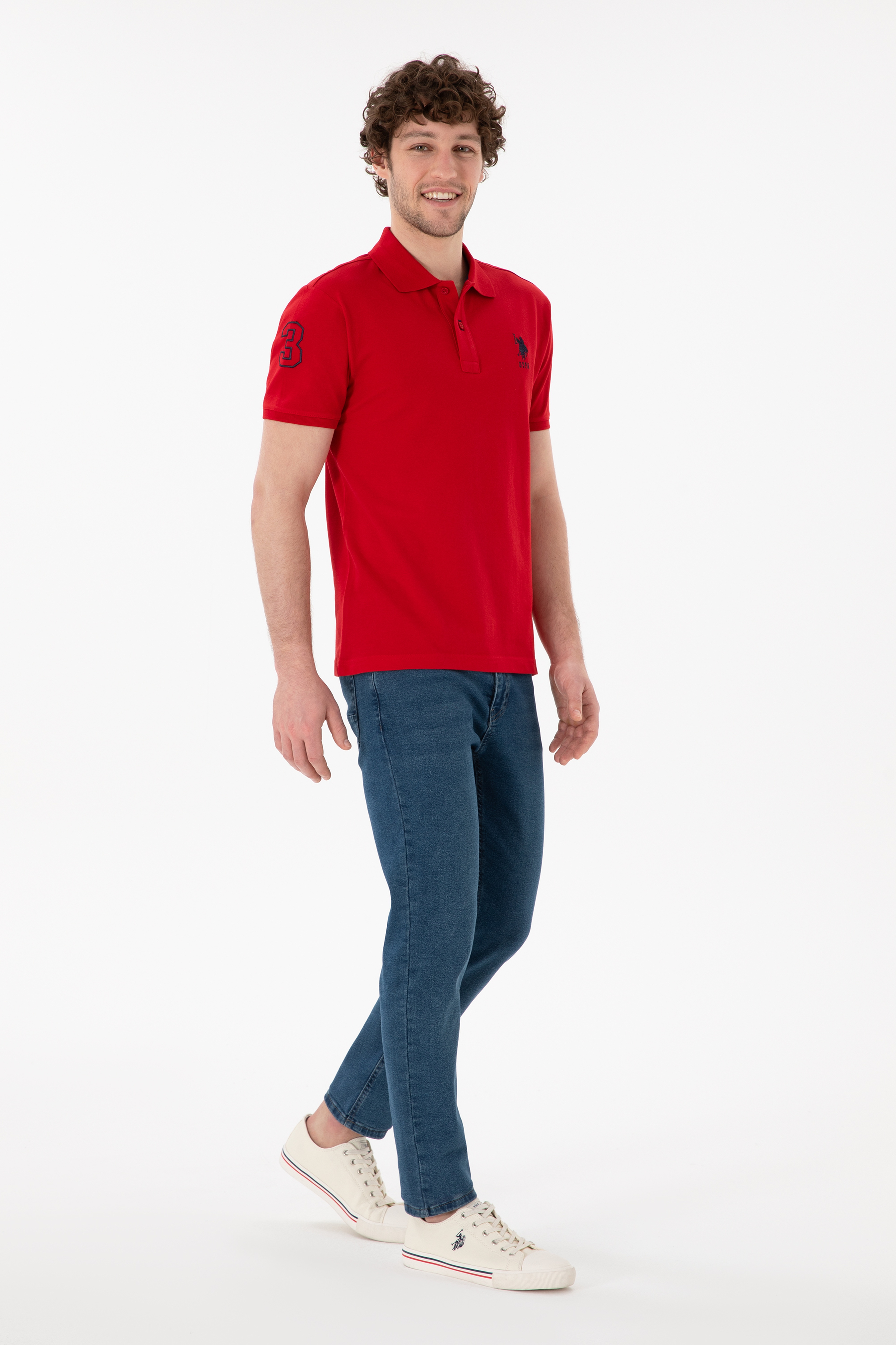 Erkek Slim Fit Polo Yaka Kırmızı Basic Tişört - Image 5
