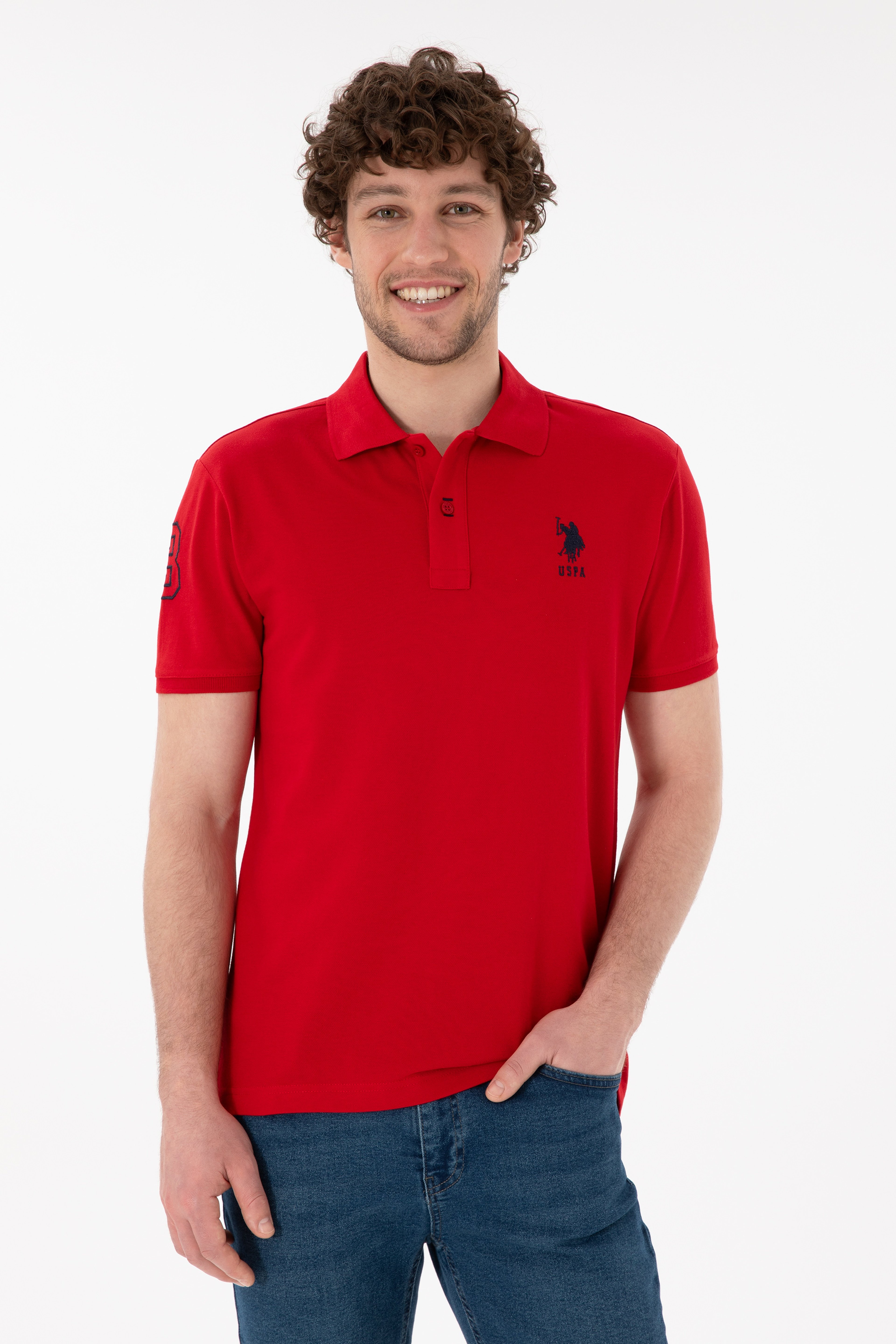 Erkek Slim Fit Polo Yaka Kırmızı Basic Tişört - Image 1