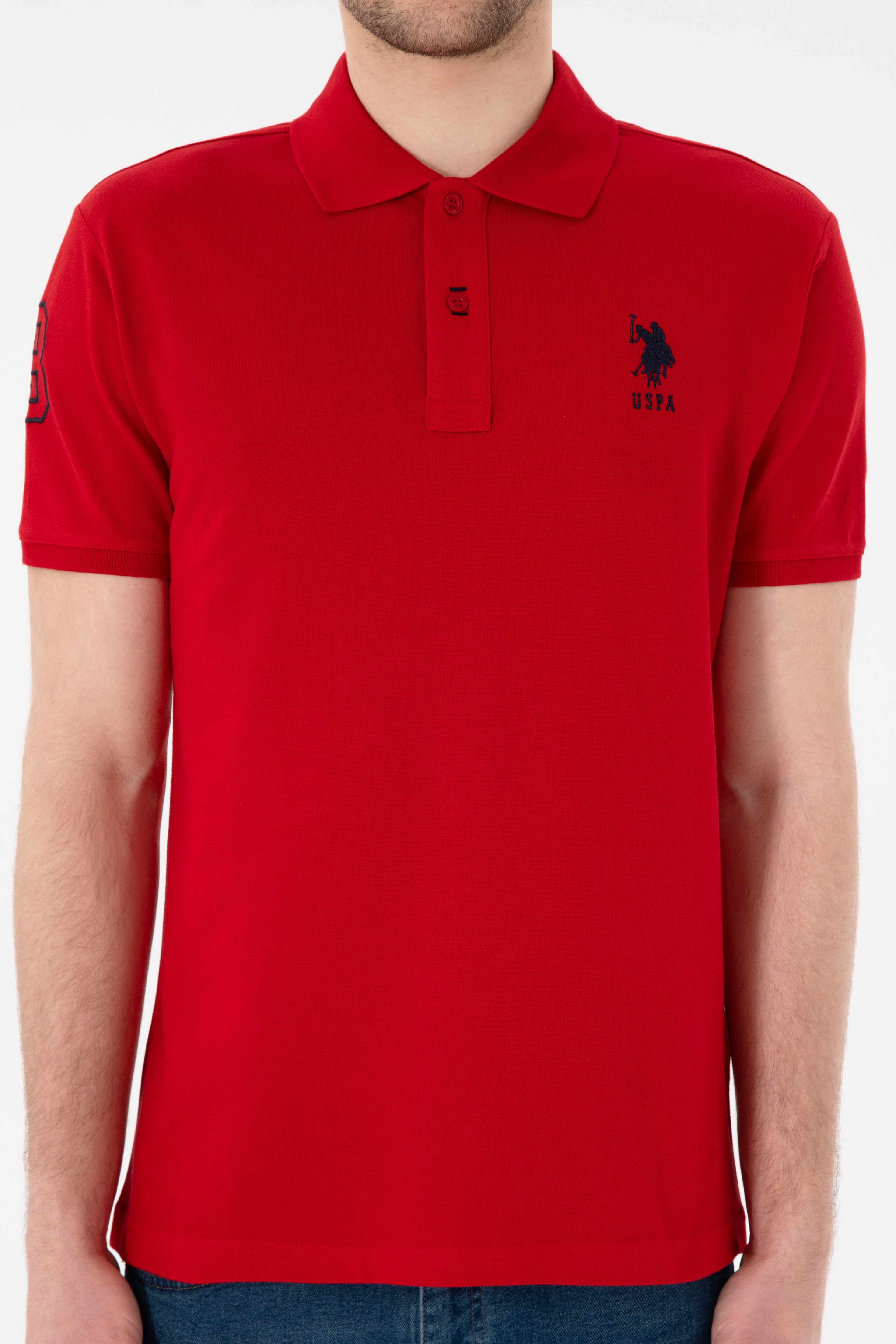 Erkek Slim Fit Polo Yaka Kırmızı Basic Tişört - Image 7