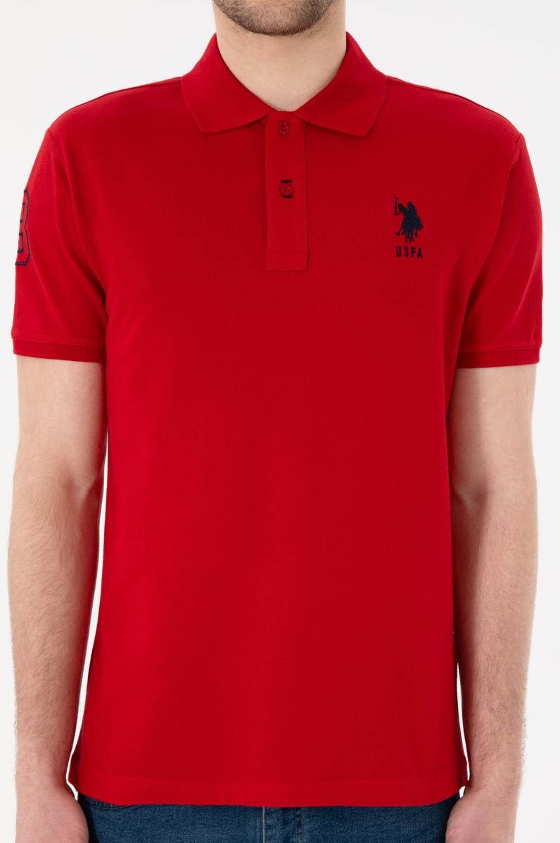 Erkek Slim Fit Polo Yaka Kırmızı Basic Tişört