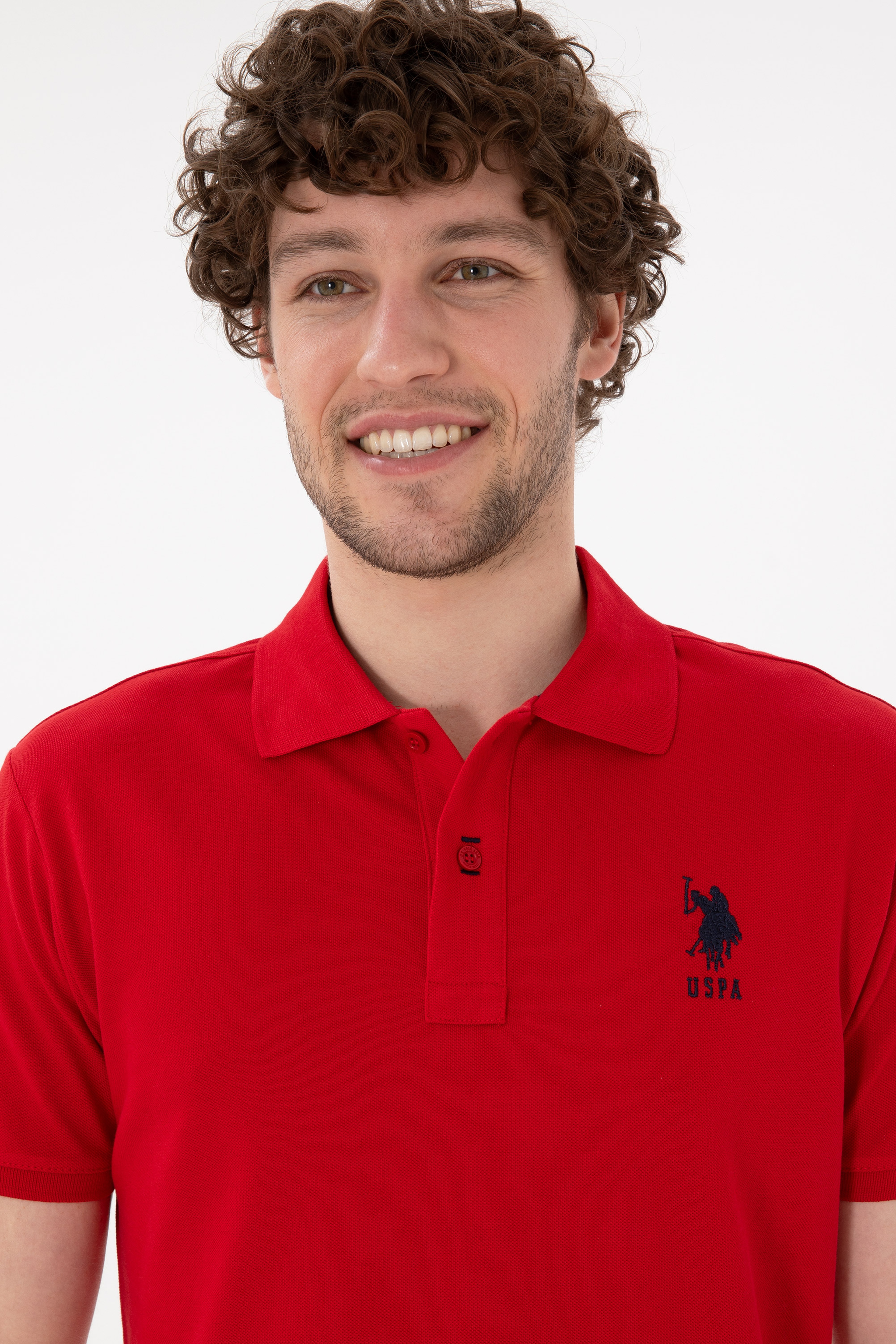 Erkek Slim Fit Polo Yaka Kırmızı Basic Tişört - Image 3