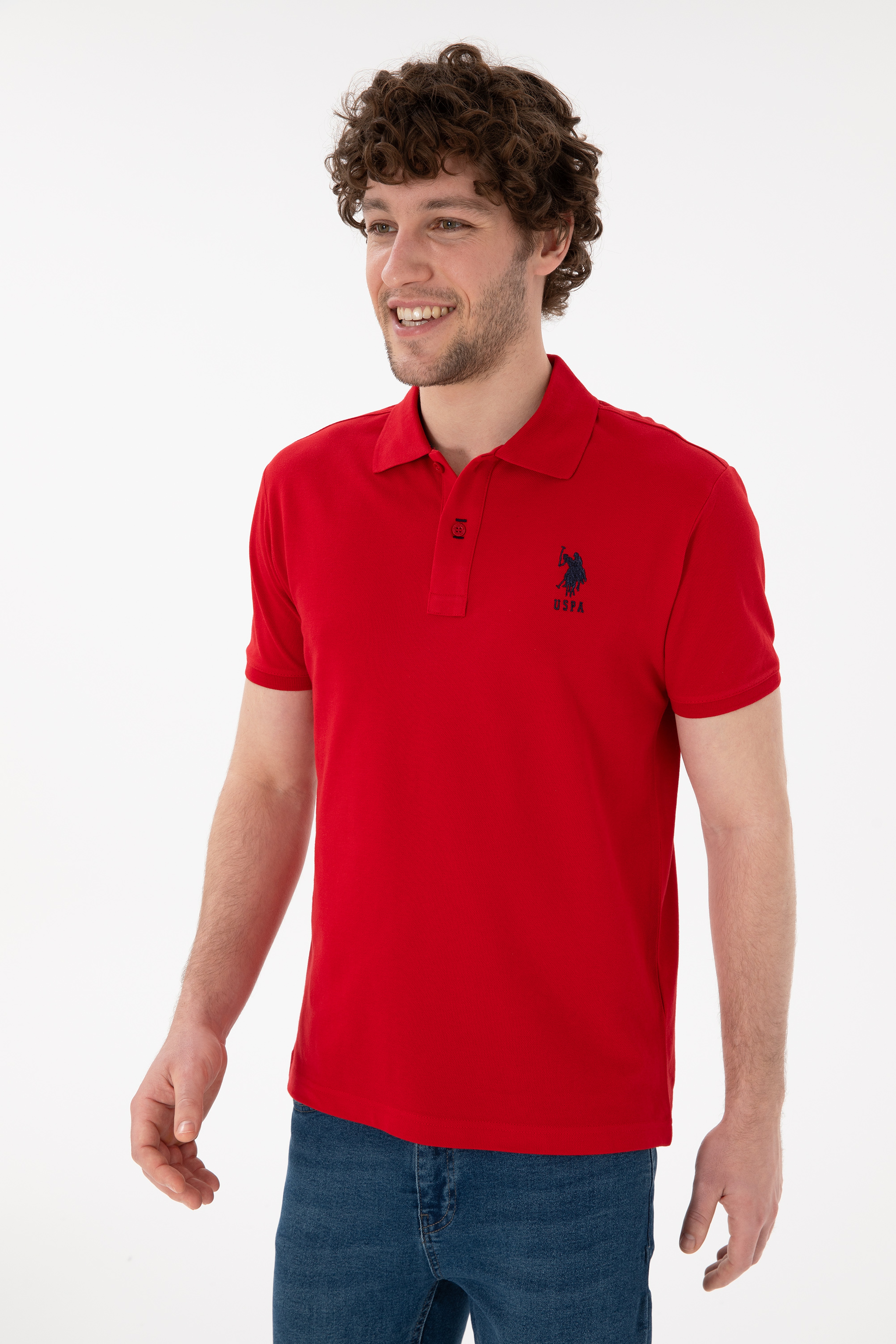 Erkek Slim Fit Polo Yaka Kırmızı Basic Tişört - Image 4