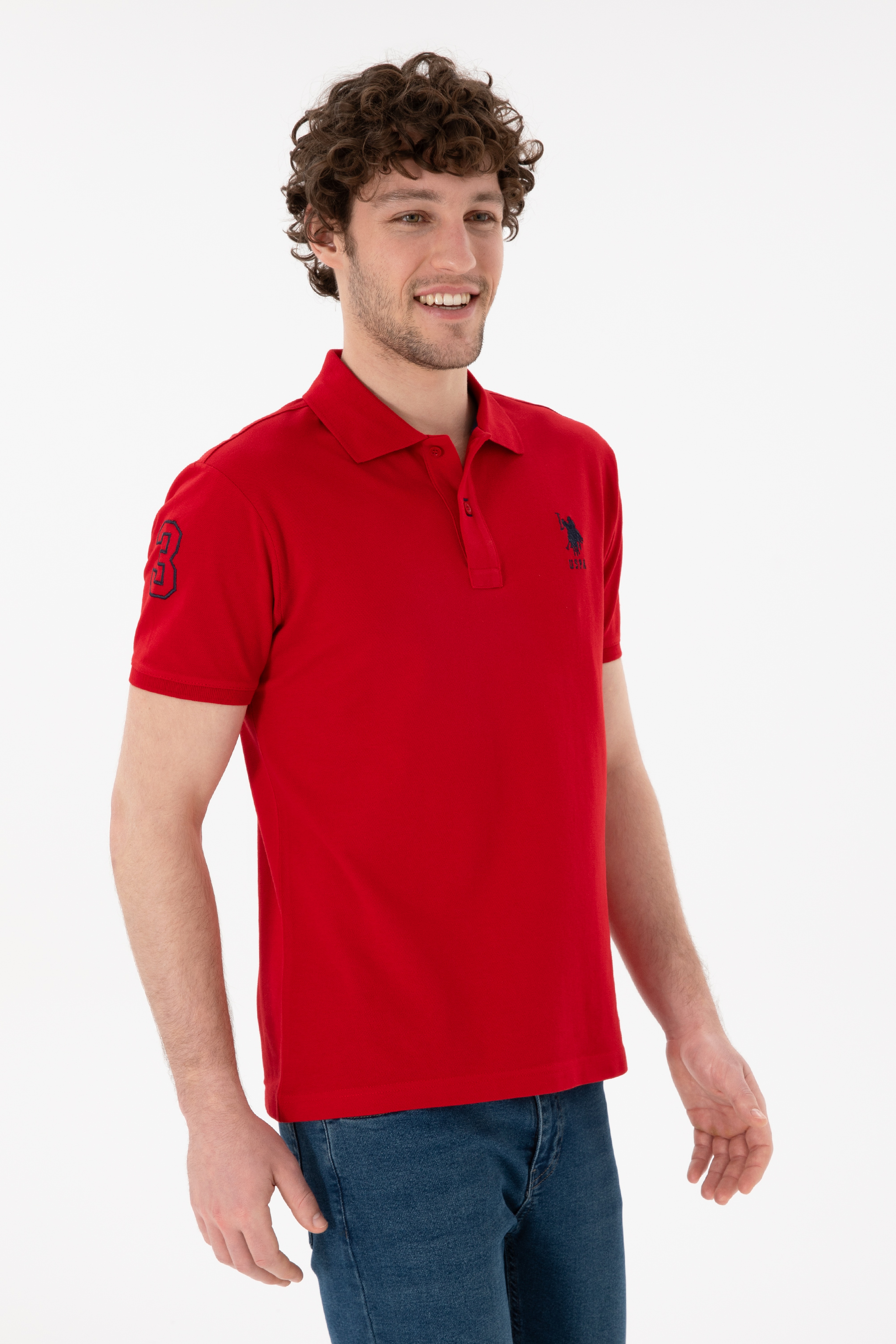 Erkek Slim Fit Polo Yaka Kırmızı Basic Tişört - Image 2