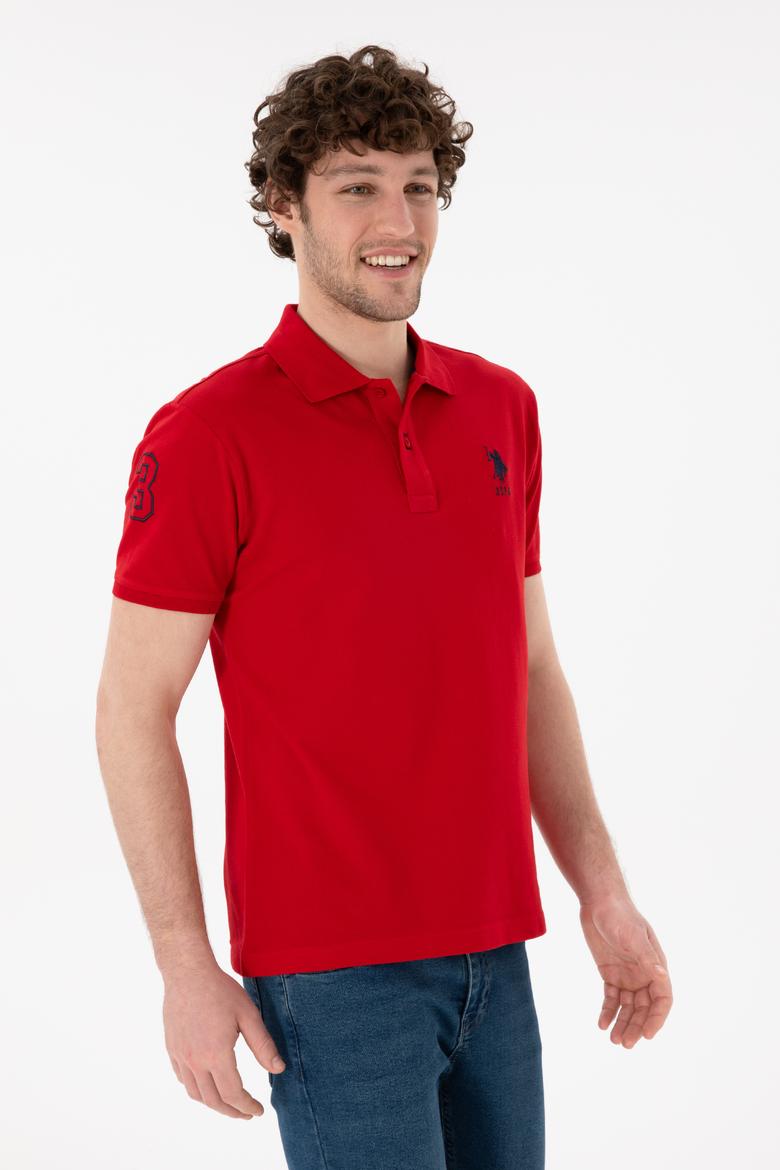 Erkek Slim Fit Polo Yaka Kırmızı Basic Tişört - 50305929246