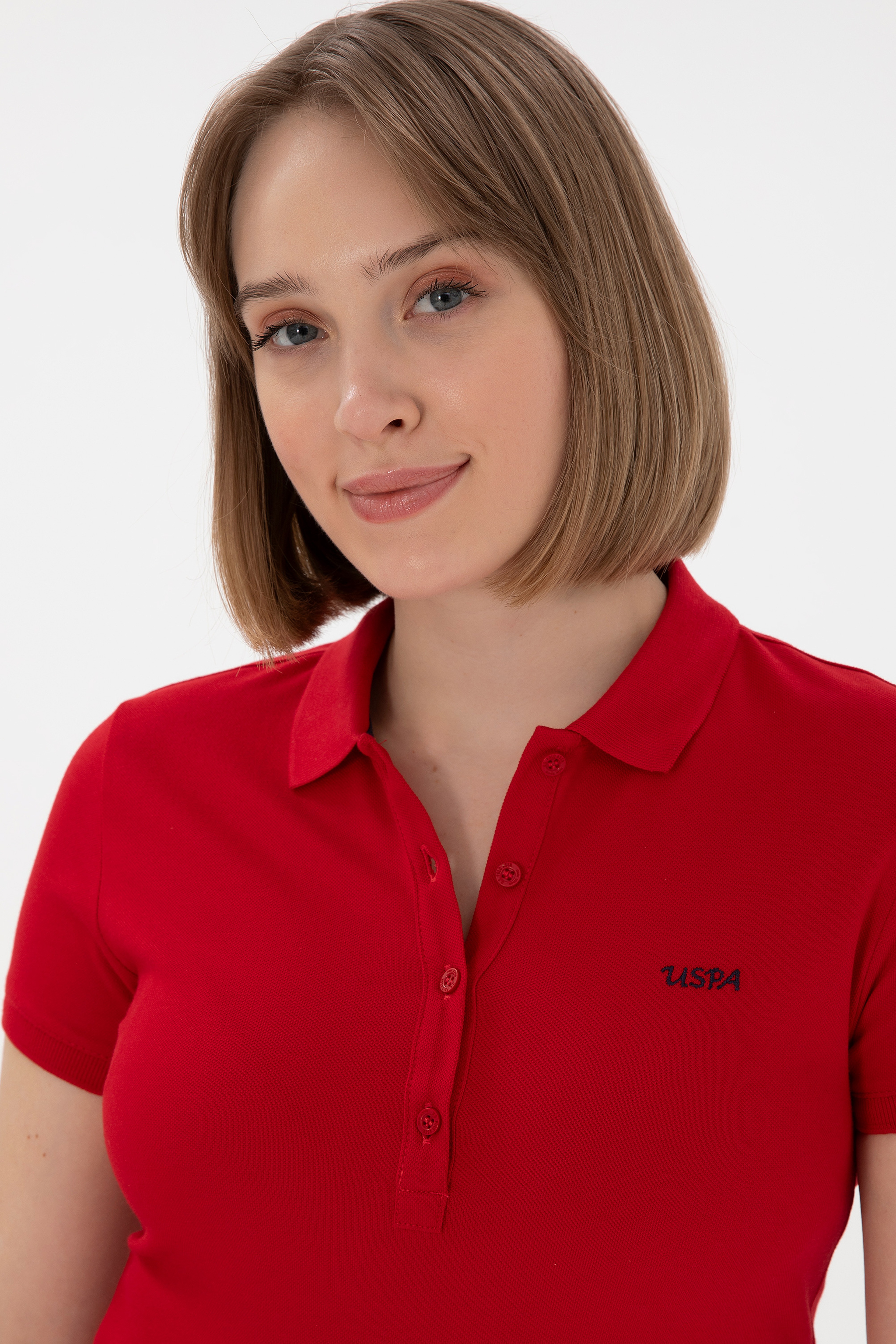 Kadın Kırmızı Basic Polo Yaka Tişört - Image 2