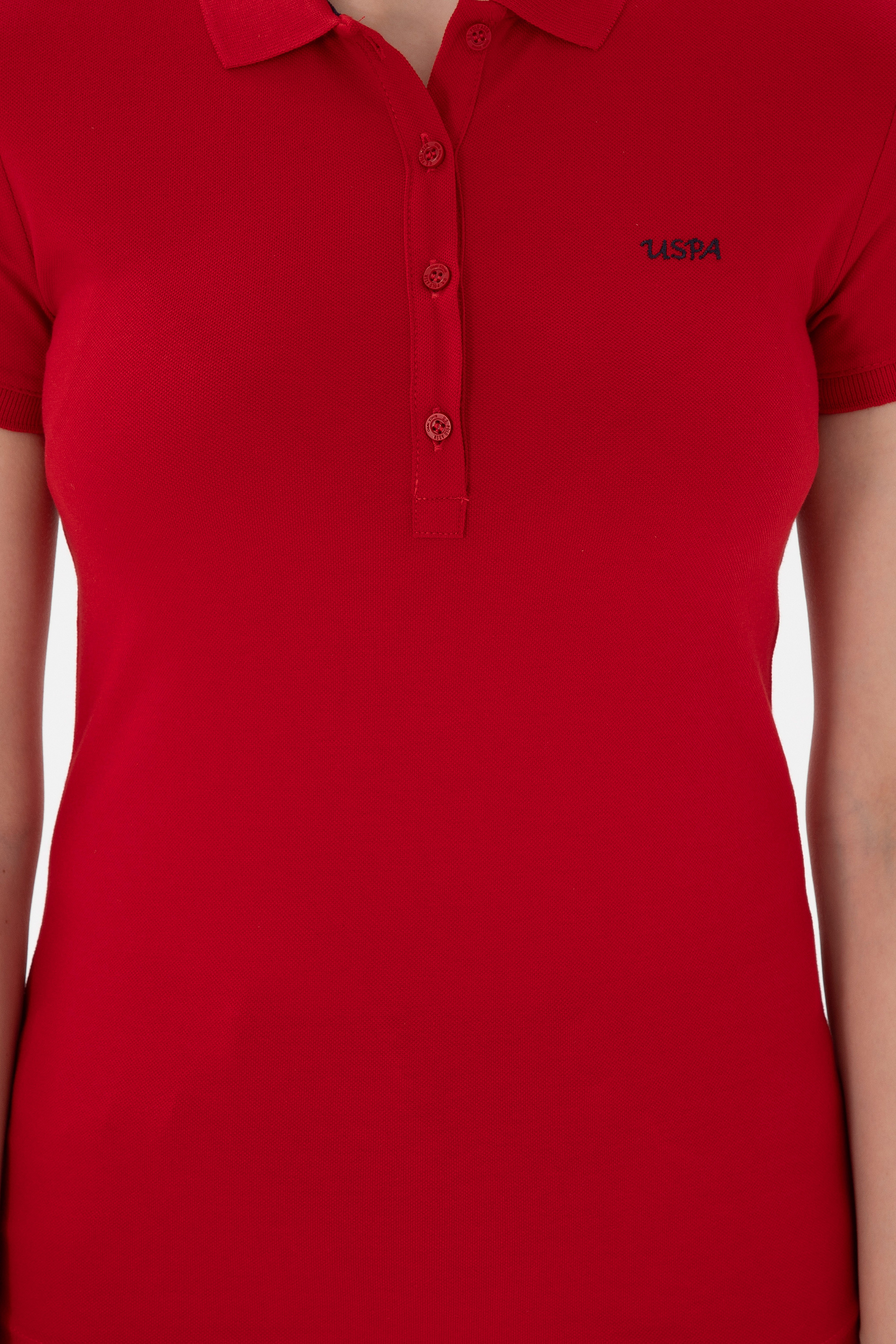 Kadın Kırmızı Basic Polo Yaka Tişört - Image 6
