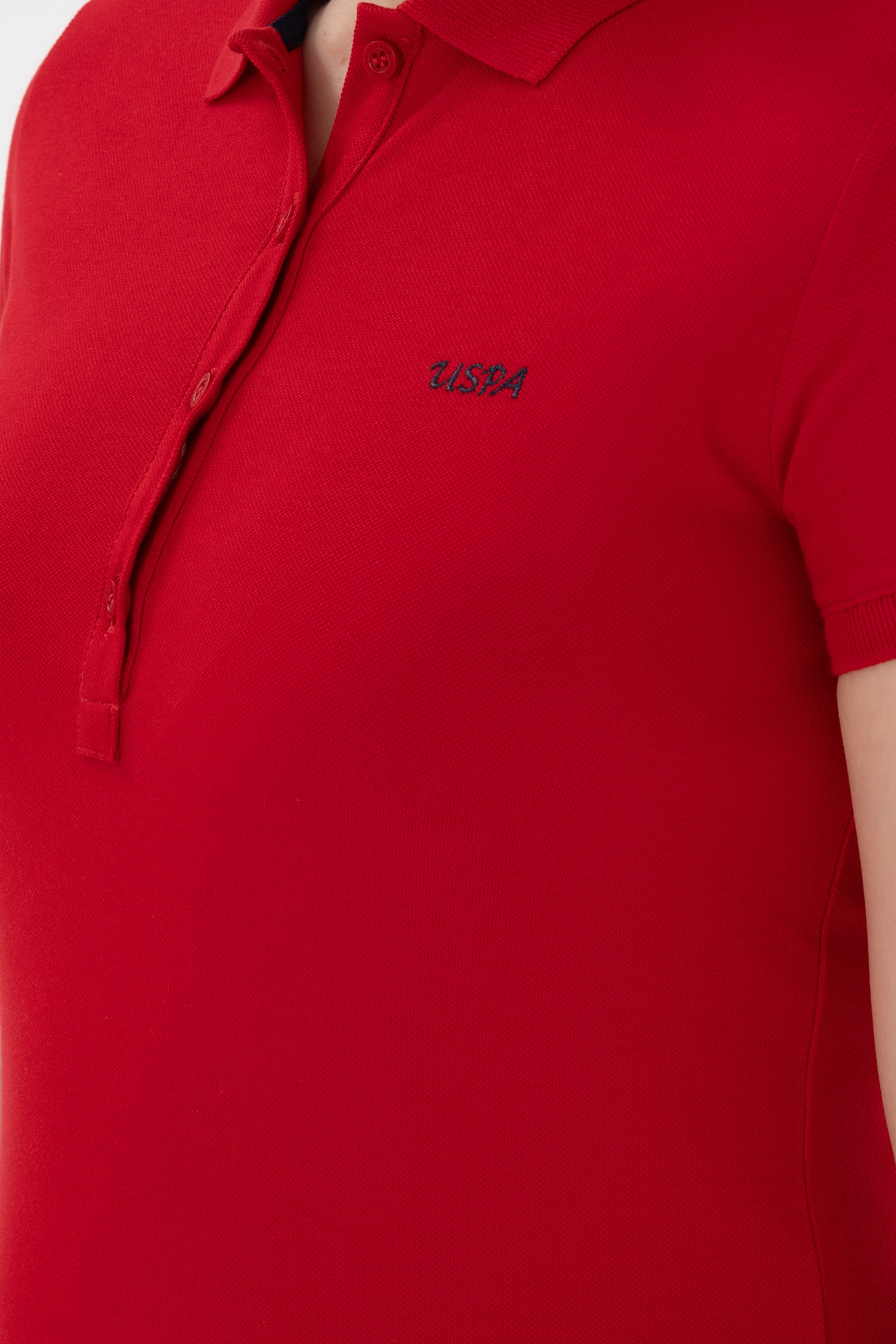 Kadın Kırmızı Basic Polo Yaka Tişört - Image 7