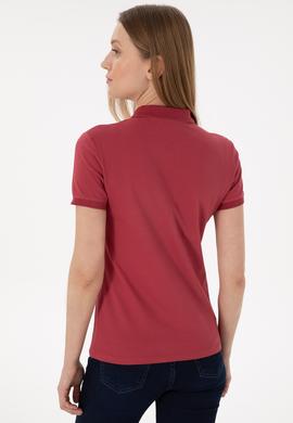 Kadın Vişne Basic Polo Yaka Tişört - 50305764137