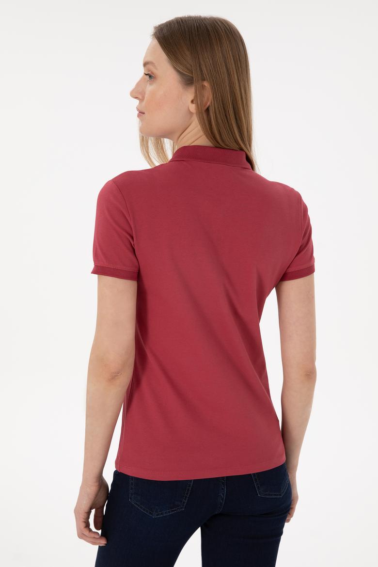 Kadın Vişne Basic Polo Yaka Tişört - 50305764137
