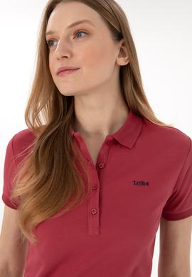 Kadın Vişne Basic Polo Yaka Tişört - 50305764137