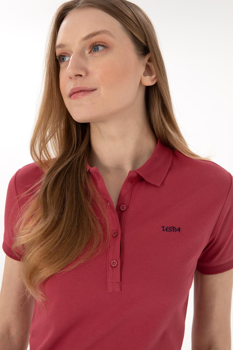 Kadın Vişne Basic Polo Yaka Tişört - 50305764137