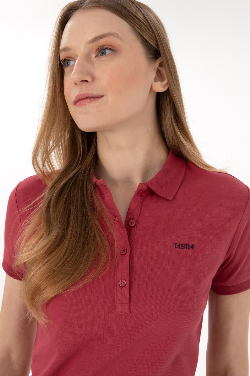 Kadın Vişne Basic Polo Yaka Tişört
