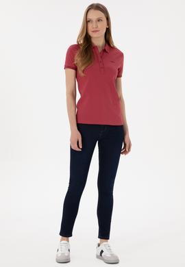 Kadın Vişne Basic Polo Yaka Tişört - 50305764137