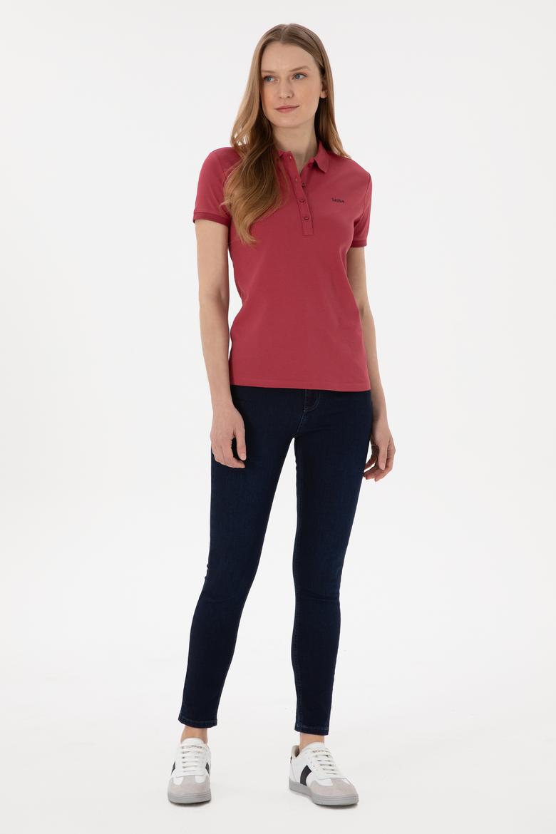 Kadın Vişne Basic Polo Yaka Tişört - 50305764137