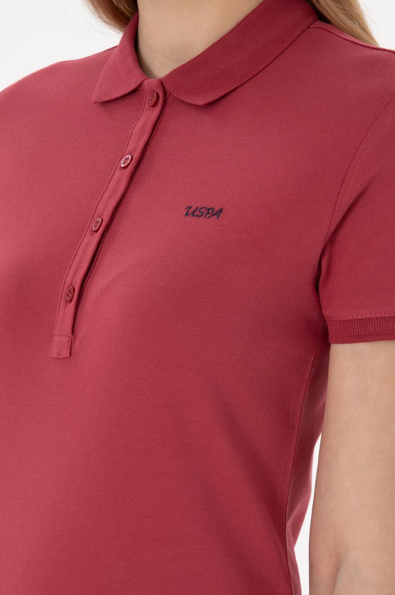 Kadın Vişne Basic Polo Yaka Tişört