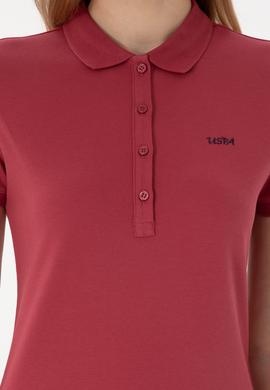 Kadın Vişne Basic Polo Yaka Tişört - 50305764137