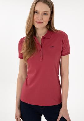 Kadın Vişne Basic Polo Yaka Tişört - 50305764137