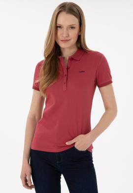 Kadın Vişne Basic Polo Yaka Tişört - 50305764137