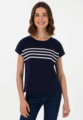 Kadın Lacivert Bisiklet Yaka Tişört - 50305823003